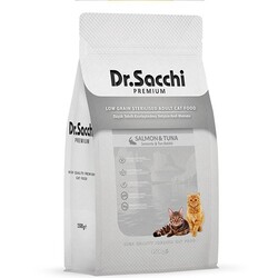 Dr. Sacchi - Dr.Sacchi Premium Düşük Tahıllı Somonlu ve Ton Balıklı Kısırlaştırılmış Kedi Maması 1.5 Kg