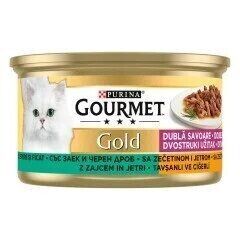Gourmet Gold Parça Etli Ciğer ve Tavşanlı Yetişkin Kedi Konservesi 85 gr