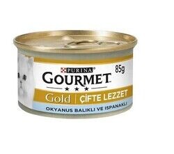 Gourmet Gold - Gourmet Gold Parça Etli Okyanus Balıklı ve Ispanaklı Yetişkin Kedi Konservesi 85 gr