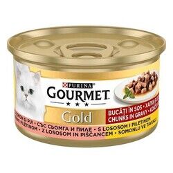Gourmet Gold Parça Etli Somonlu ve Tavuklu Yetişkin Kedi Konservesi 85 gr