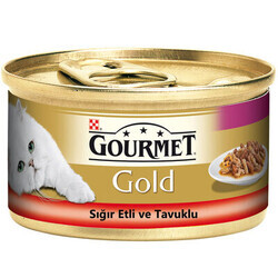 Gourmet Gold - Gourmet Gold Parça Sığır Etli ve Tavuklu Yetişkin Kedi Konservesi 85 gr