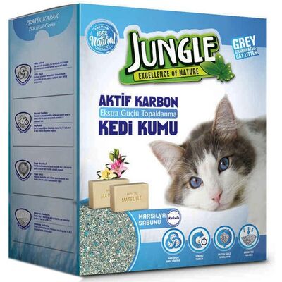Jungle Karbonlu ve Marsilya Sabunlu İnce Taneli Topaklanan Kedi Kumu 6 lt