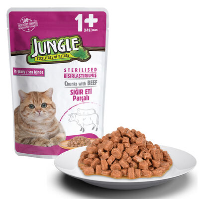 Jungle Pouch Biftekli Kısırlaştırılmış Kedi Konservesi 100 gr