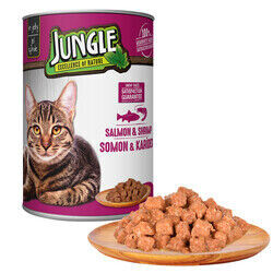 Jungle - Jungle Parça Etli Somonlu ve Karidesli Yetişkin Kedi Konservesi 415 gr