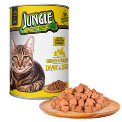 Jungle - Jungle Parça Etli Tavuklu ve Sebzeli Yetişkin Kedi Konservesi 415 gr