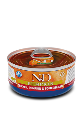 N&D Balkabaklı Tahılsız Tavuklu ve Narlı Yetişkin Kedi Konservesi 70 gr
