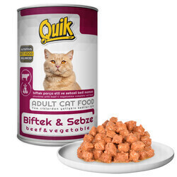 Quik - Quik Parça Etli Biftekli ve Sebzeli Yetişkin Kedi Konservesi 415 gr