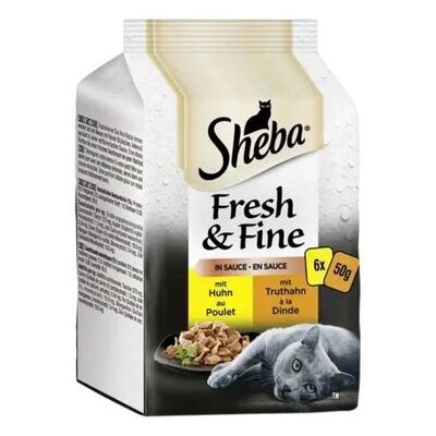 Sheba Fresh Fine Pouch Hindili ve Tavuklu Yetişkin Kedi Konservesi 6x50 gr