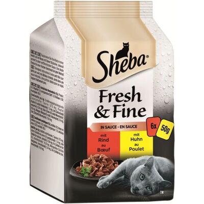 Sheba Fresh Fine Pouch Biftekli ve Tavuklu Yetişkin Kedi Konservesi 6x50 gr