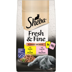 Sheba - Sheba Fresh Fine Pouch Somonlu ve Tavuklu Yetişkin Kedi Konservesi 6x50 gr
